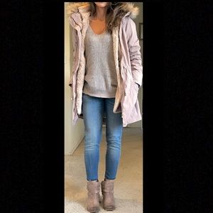 Tan parka jacket with faux fur hoodie